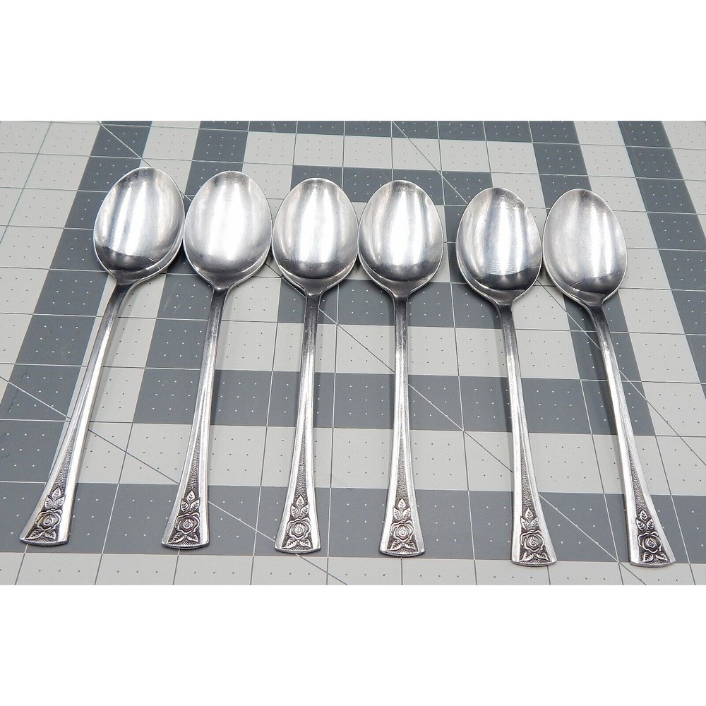 Oneida Northland Pasadena Soup Spoon Black Rose Accent Flatware Set of 6 Korea